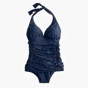 J. Crew Ruched Halter One-Piece Swimsuit Navy 4